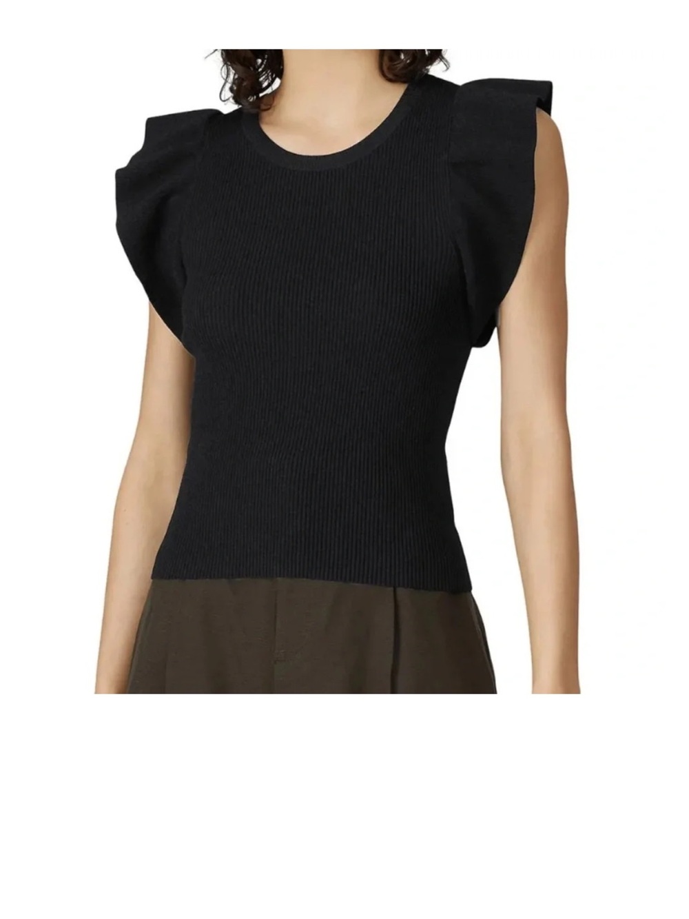 A.L.C. Black Ruffle Sleeve Knit Top